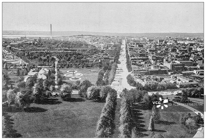 美国华盛顿的古老黑白照片:从国会大厦向西看图片素材