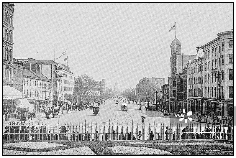 美国华盛顿的古董黑白照片:宾夕法尼亚大道图片素材