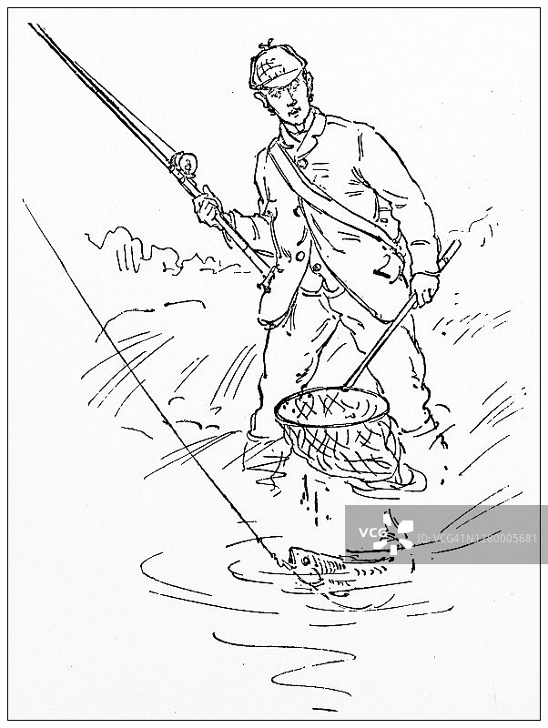加拿大蒙特利尔古董插图:钓鱼图片素材