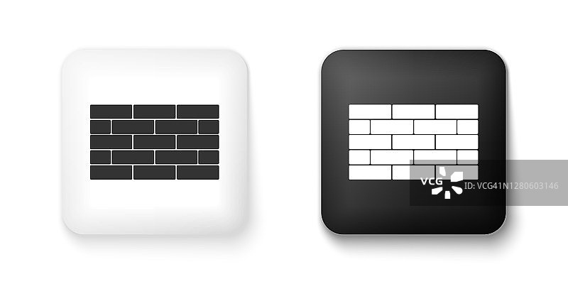 黑白砖块图标孤立在白色背景上。方形按钮。向量图片素材