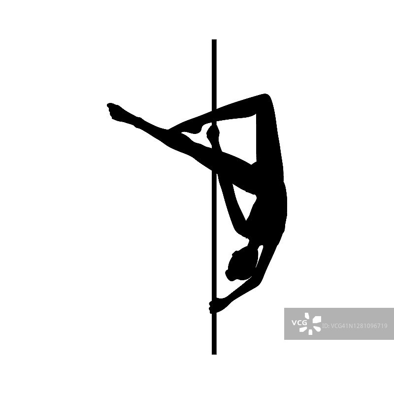 黑色剪影的女人跳舞与极点矢量插图孤立。图片素材