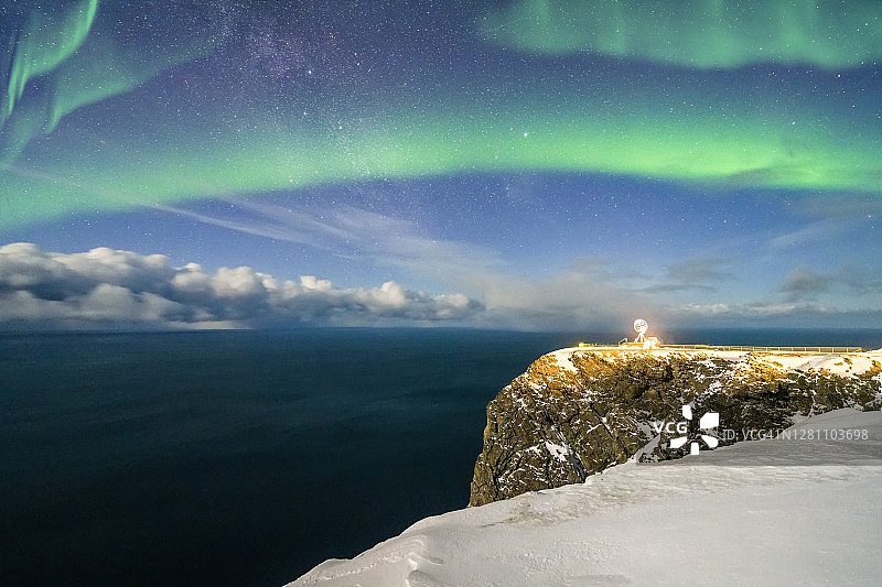 北极光在北角(Nordkapp)，芬兰马克，挪威图片素材