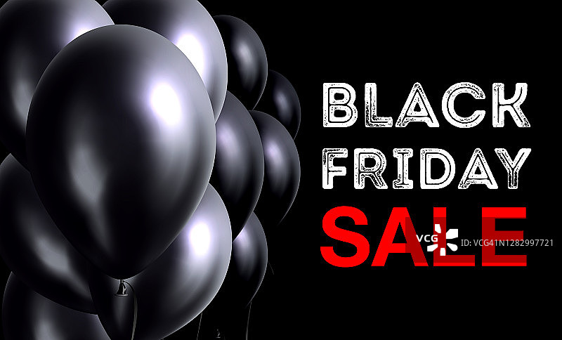 向量黑色星期五销售横幅与黑色气球图片素材