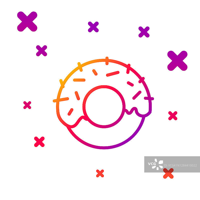 颜色线甜甜圈与甜釉图标孤立在白色背景。梯度随机动态形状。向量图片素材