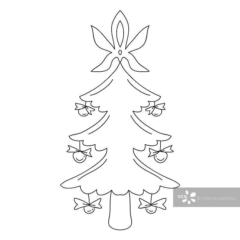 手绘涂鸦圣诞和快乐新年树。图片素材