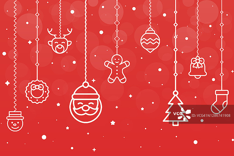 圣诞组成。红色背景的图标。圣诞节，雪花，冬天，除夕模板概念。矢量插图。图片素材