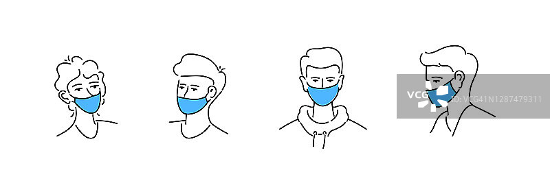 冠状病毒2019冠状病毒防护口罩人载体插图平面风格图片素材