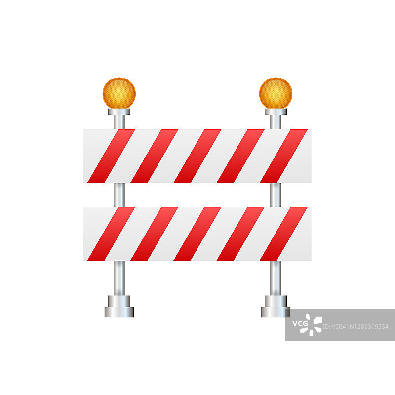 在建的障碍。道路在白色背景下关闭。建筑栅栏或修理工程标志。矢量插图。图片素材