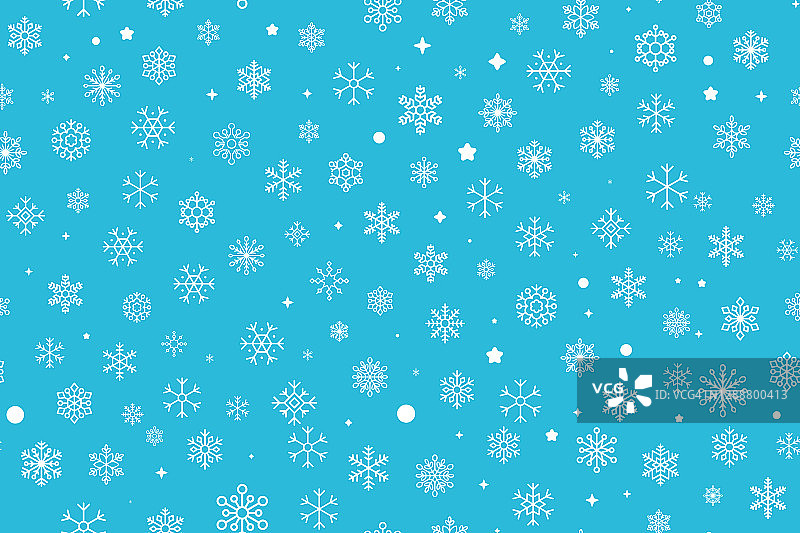 无缝的圣诞组成。蓝色背景上的白色雪花。圣诞雪花，冬天，除夕模板概念。矢量插图。图片素材