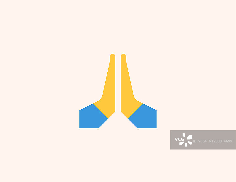 双手合十矢量图标。孤立的祈祷手，合十礼手势平面彩色表情符号-矢量图片素材