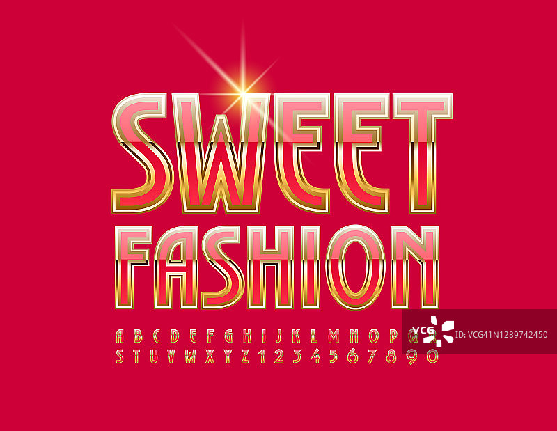 矢量魅力象征甜蜜时尚。优雅的粉红色和金色字母和数字集图片素材