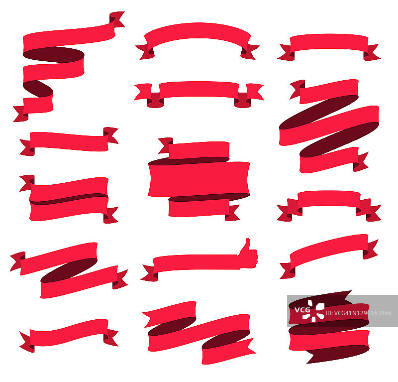 一套红色丝带，横幅-设计元素上的白色背景图片素材