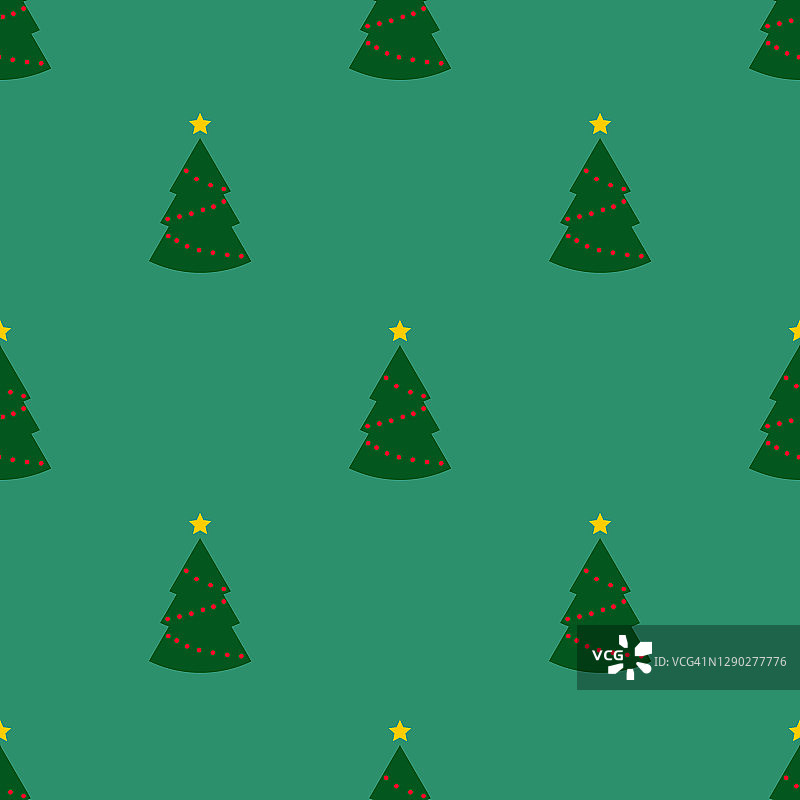 无缝模式与绿色圣诞树与灯在绿色背景。抽象的,包装装饰。圣诞快乐，新年快乐图片素材