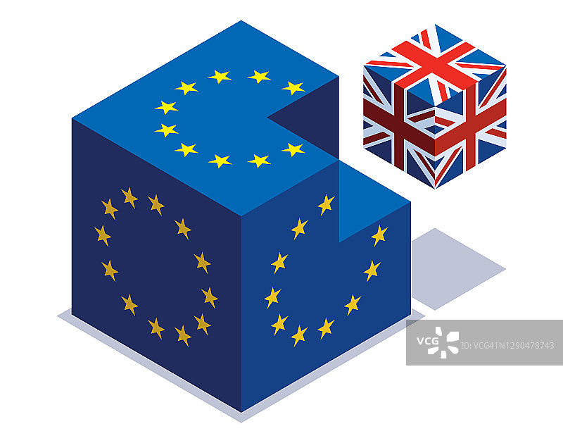 英国和欧盟旗帜立方体图片素材