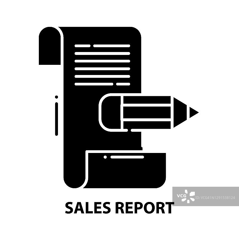 销售报告图标，黑色矢量符号与可编辑的笔触，概念插图图片素材
