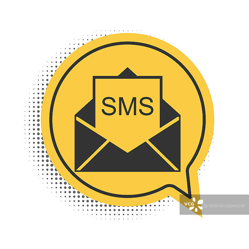 黑色信封图标孤立在白色背景上。收到消息的概念。新，电子邮件传入消息，短信。邮件发送服务。黄色语音气泡符号。向量图片素材