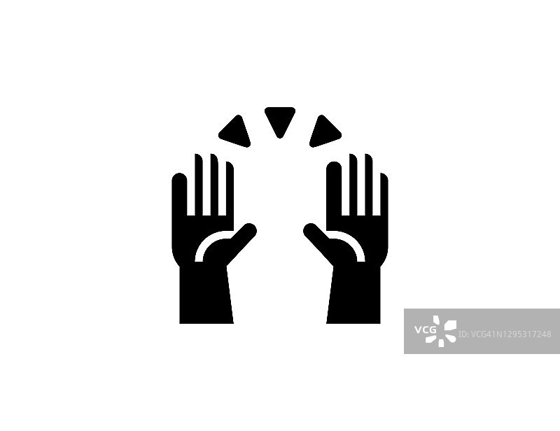 举手矢量图标。孤立的手臂在空中，祈祷的手表情符号，表情符号平面符号-向量图片素材