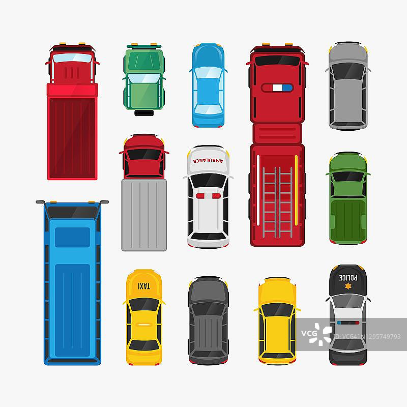 汽车运输设置顶视图平面矢量车辆插图图片素材