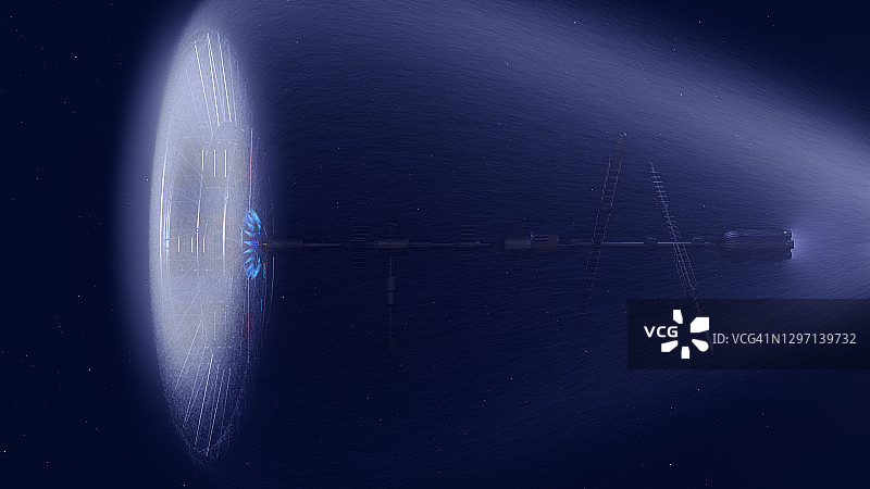 一个科学宇宙飞船与太阳风暴碰撞的3D插图图片素材
