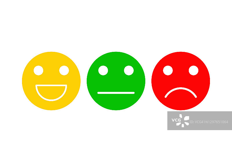 基本的符号集。三种面部表情的反馈-积极，中性和消极。客户满意程度的标志。矢量插图孤立在白色背景。图片素材