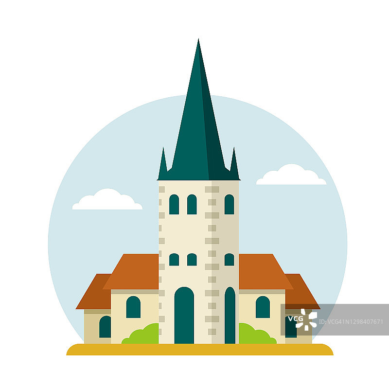 白塔。中世纪的城市元素，房子和红色的屋顶。爱沙尼亚塔林旅游景点。图片素材