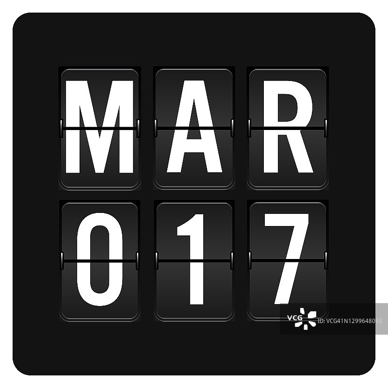 3月17日-每日日历和黑色翻转记分牌数字计时器与日期图片素材