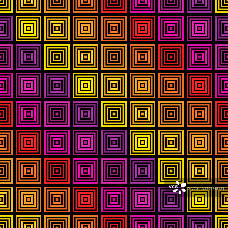 矢量几何无缝图案与彩色彩虹方块，80-90年代风格图片素材