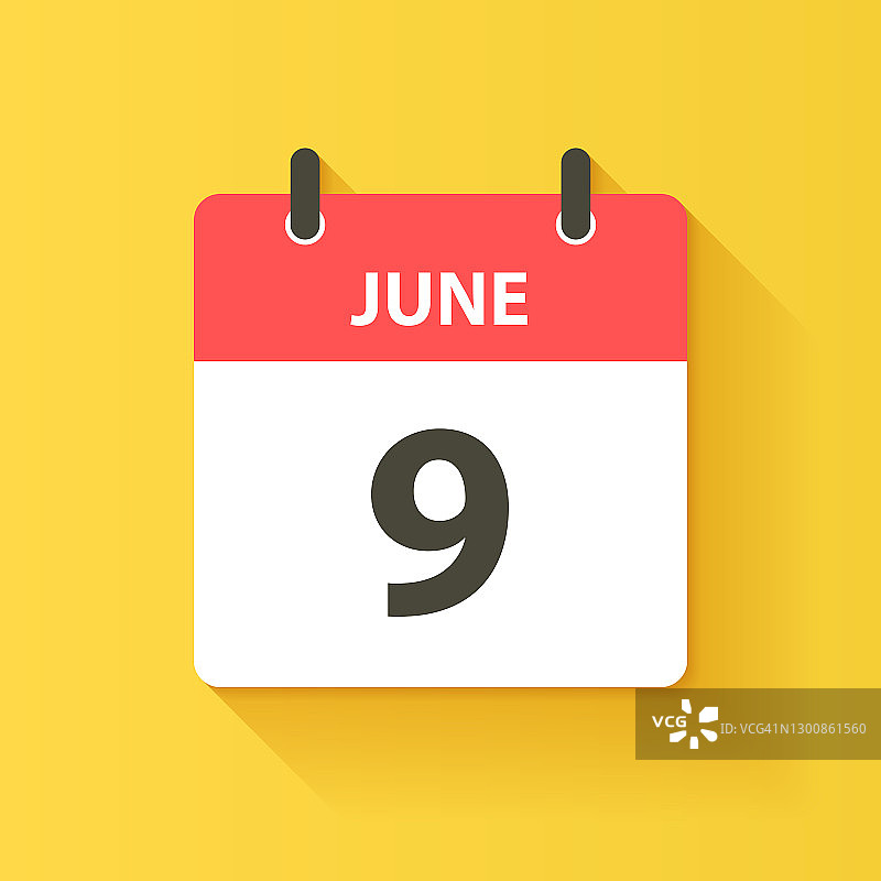 6月9日-日日历图标在平面设计风格图片素材
