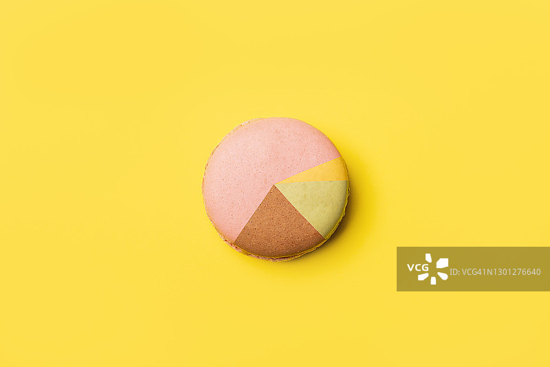 黄色背景上的多色杏仁饼干象征着一个圆形的统计图形图片素材