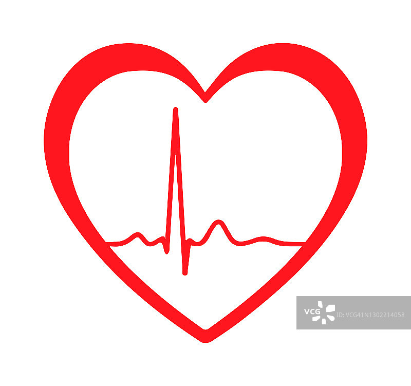 心电图上心脏跳动线呈心形。矢量图的图标。图片素材
