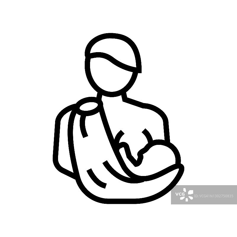 母亲喂养新生儿婴儿线图标矢量插图图片素材