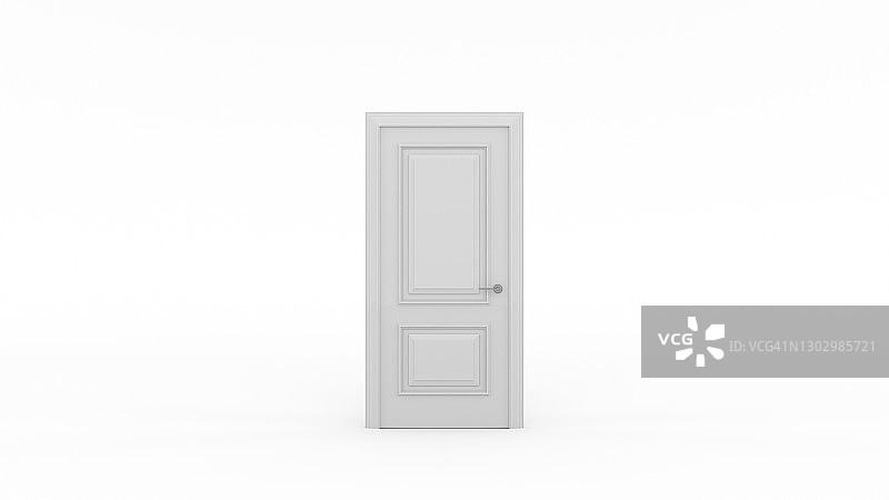 封闭的白色门隔离。隐喻的可能性。选择，商业和成功的概念。三维渲染图片素材