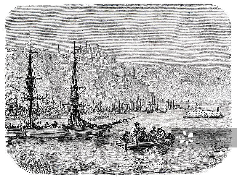 Québec加拿大圣劳伦斯河城市，1861年图片素材