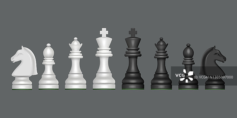 国际象棋的收藏。空白数字象棋策略游戏，骑士，皇后，马，卒像样的向量，现实的集合图片素材
