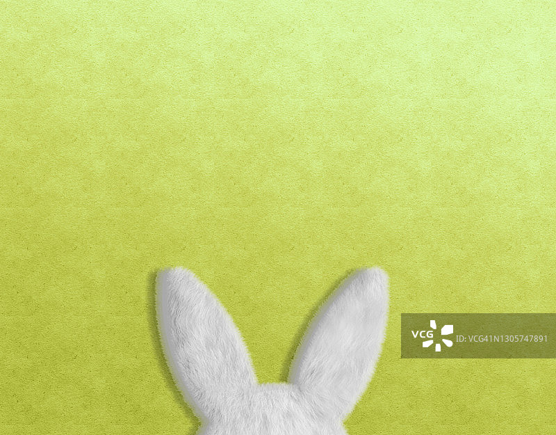 白色复活节兔子乱耳朵在绿色copyspace图片素材