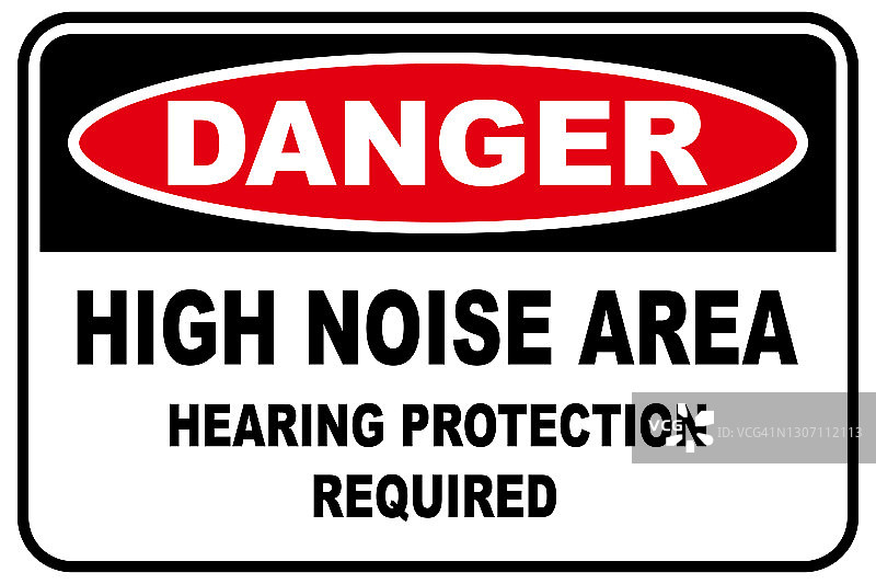 高噪声区域警告标志，需要听力保护图片素材