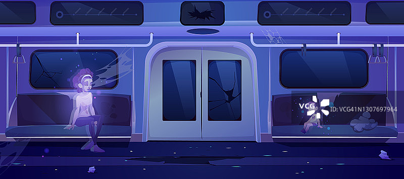 地铁里的幽灵，令人毛骨悚然的废弃地铁车厢图片素材