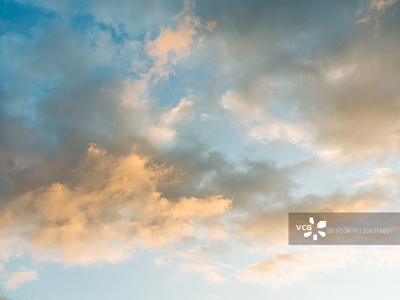 纹理和蓬松的云彩在日落-股票照片的观点图片素材
