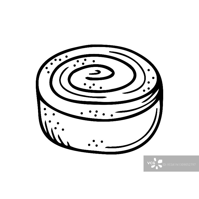 手绘圆面包，糕点孤立在一个白色的背景。涂鸦，简单的大纲插图。可用于纺织品、纸张的装饰。图片素材