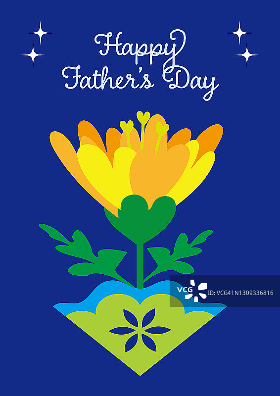 “父亲节快乐”黄花和深蓝色背景贺卡图片素材