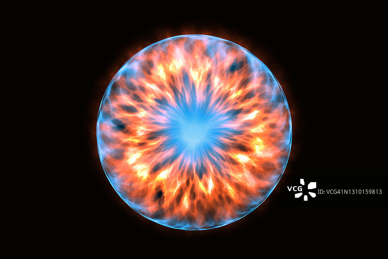 黑色背景上的抽象能量球。里面有能量的神奇闪电等离子体。图片素材