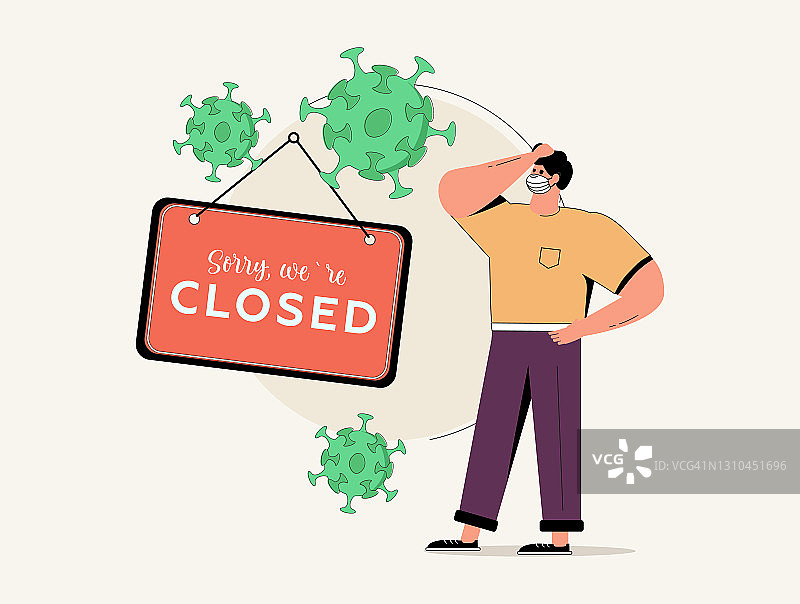 新型冠状病毒COVID-19的社会距离影响企业家或小企业商店关闭与就业问题图片素材
