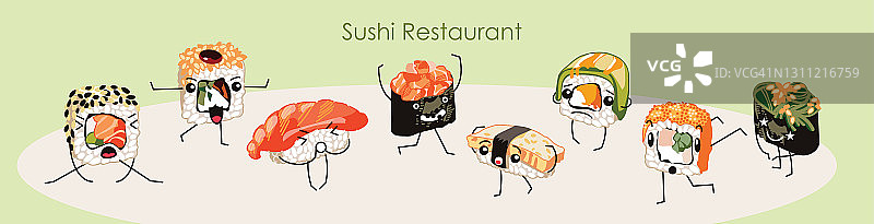 寿司餐厅横幅模板，卡通矢量插图。图片素材