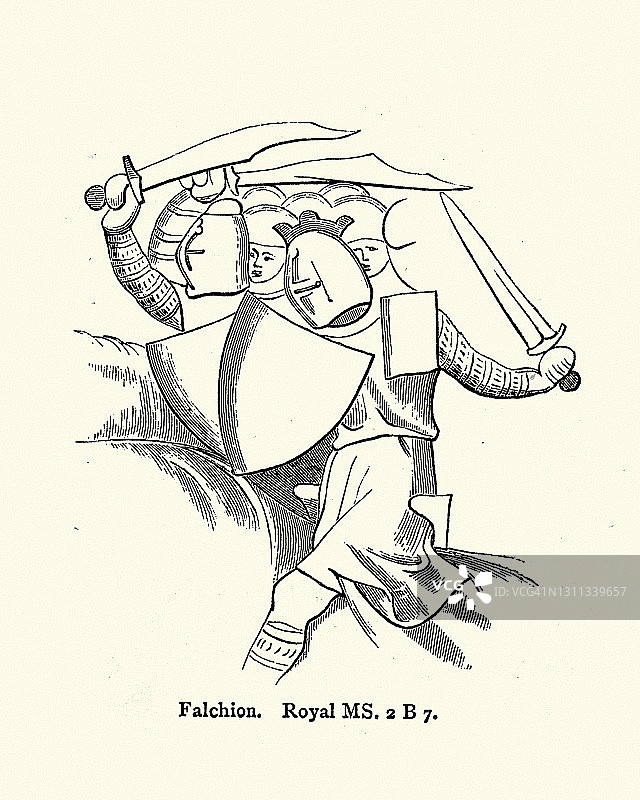 中世纪的骑士用长剑作战，古老的武器图片素材