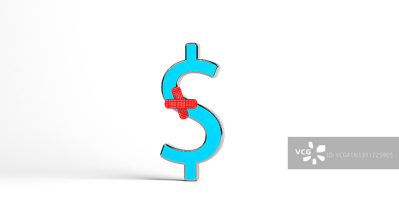 财务概念箭头美元符号和红色胶布隔离在白色背景图片素材