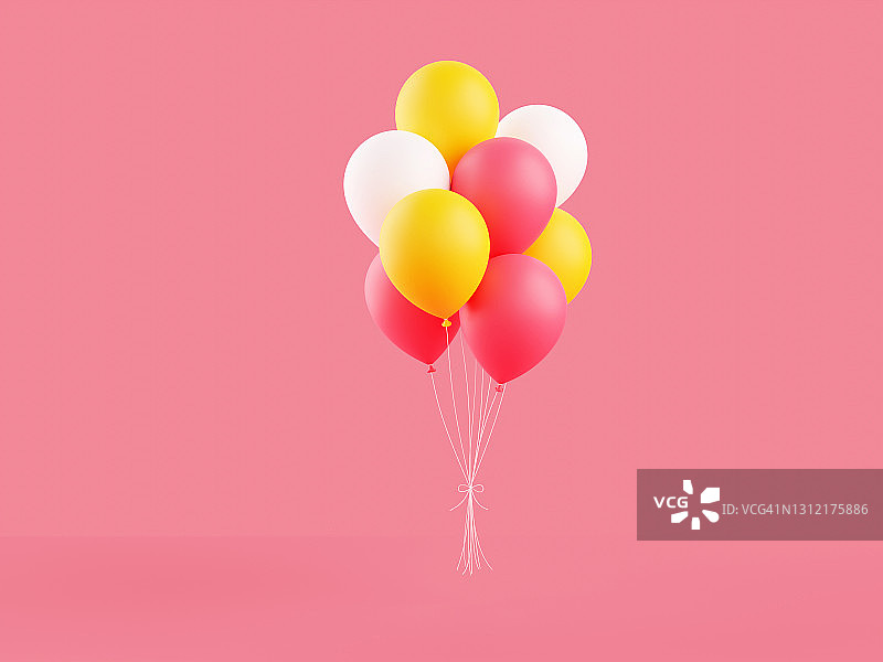 彩色气球3d渲染插图在粉红色的背景。图片素材