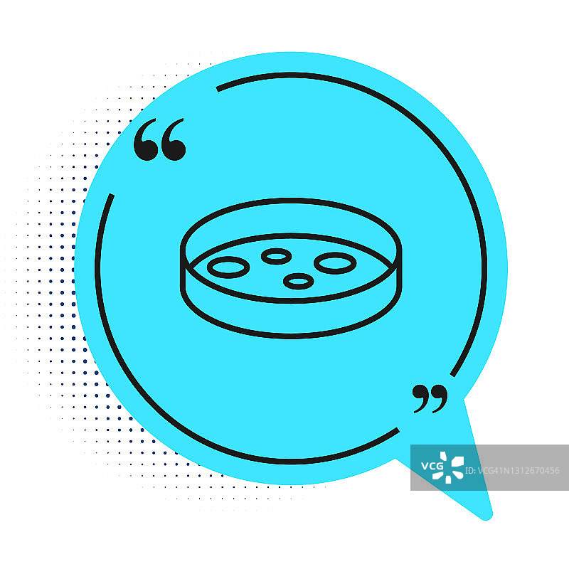 白色背景上分离出细菌图标的皮氏培养皿。蓝色语音气泡符号。向量图片素材