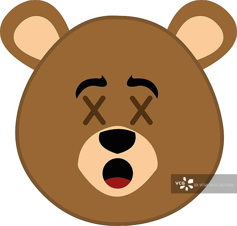 矢量emoticon插图卡通熊的头有一个痛苦的表情，与死的眼睛，十字架在他的眼睛图片素材