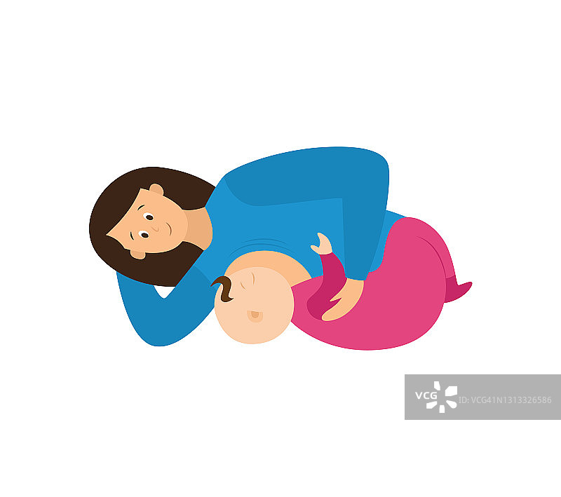 母亲站立和母乳喂养她的婴儿，平面矢量插图孤立。图片素材