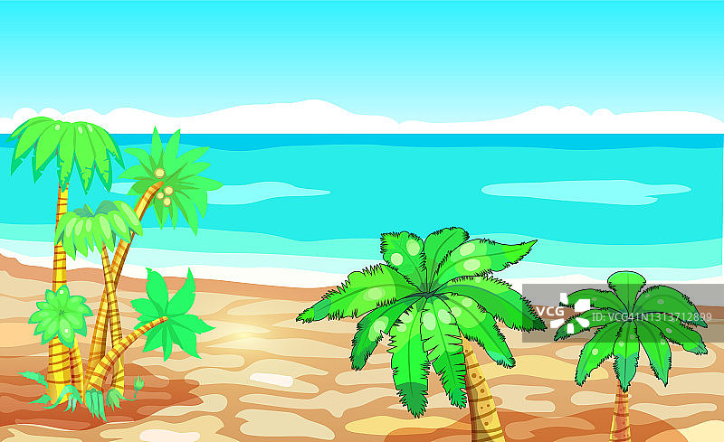 热带海滩景观，椰子树插图图片素材